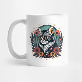 A funny cat with boho flowers Mug